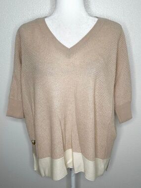 Splendid Womens Beige V-Neck Oversized Sweater Top Wool Cashmere Blend Size XS/S